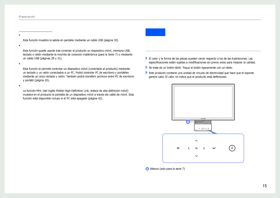 Samsung LC27B750XS/EN, LC24B750XS/EN, LC24B550US/EN manual Piezas, Botones frontales 