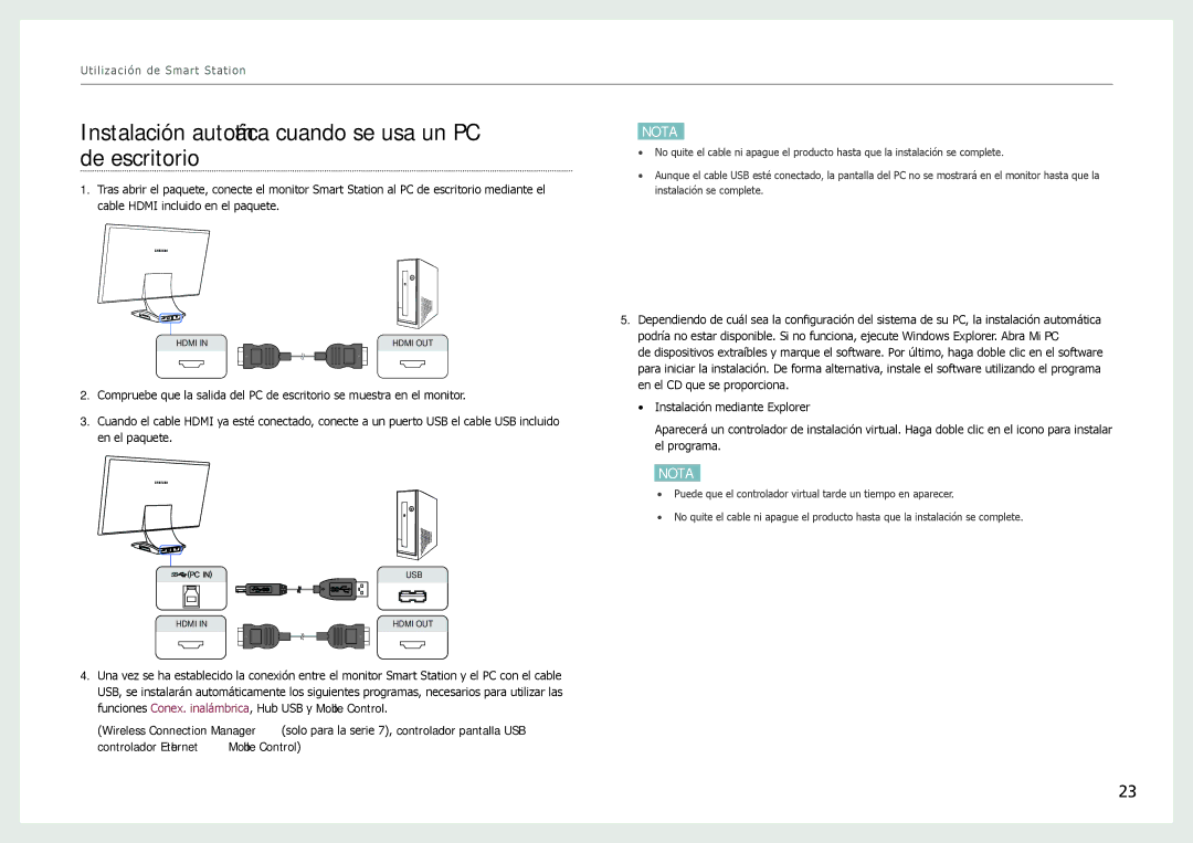 Samsung LC24B550US/EN, LC27B750XS/EN, LC24B750XS/EN manual Instalación automática cuando se usa un PC de escritorio 