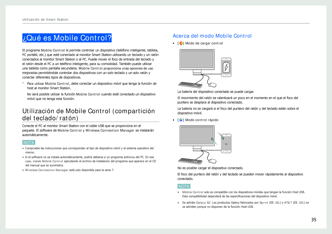 Samsung LC24B550US/EN, LC27B750XS/EN, LC24B750XS/EN manual ¿Qué es Mobile Control?, Acerca del modo Mobile Control 