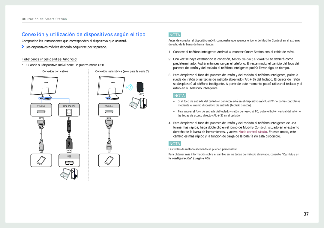 Samsung LC24B750XS/EN, LC27B750XS/EN Conexión y utilización de dispositivos según el tipo, Teléfonos inteligentes Android 