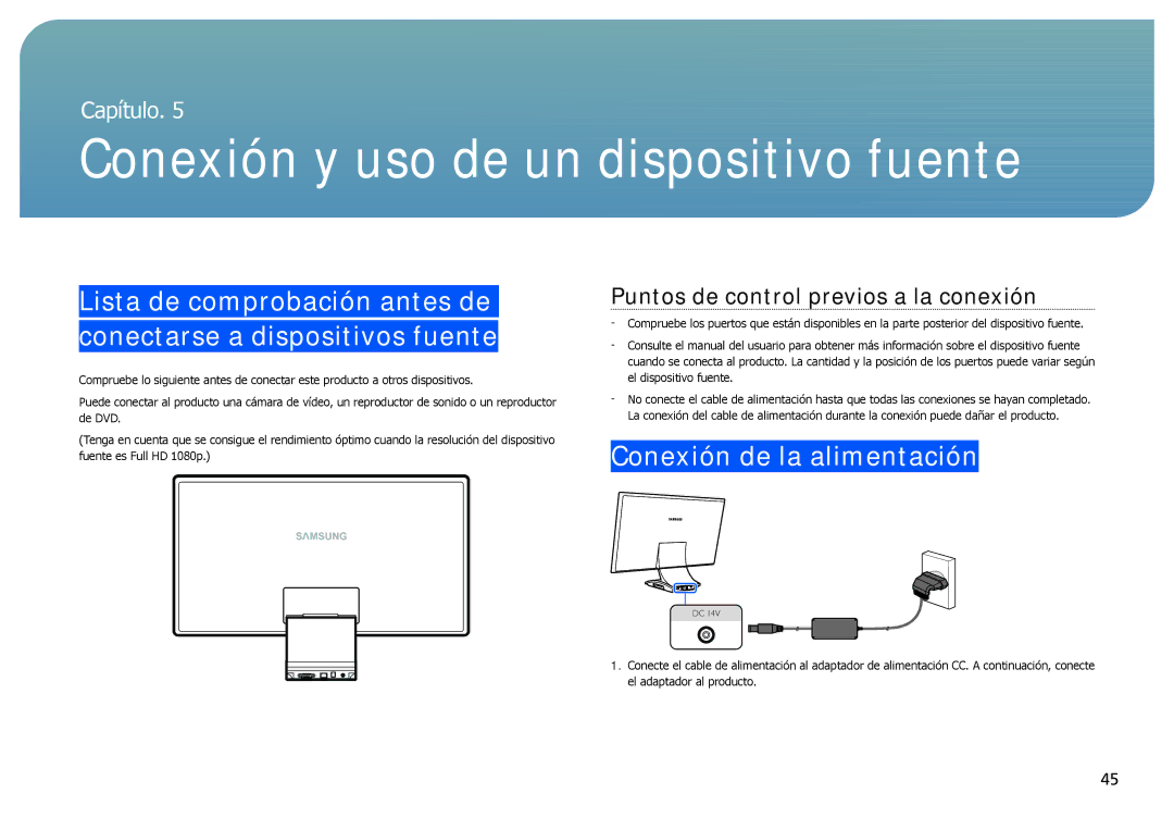 Samsung LC27B750XS/EN, LC24B750XS/EN, LC24B550US/EN Conexión de la alimentación, Puntos de control previos a la conexión 