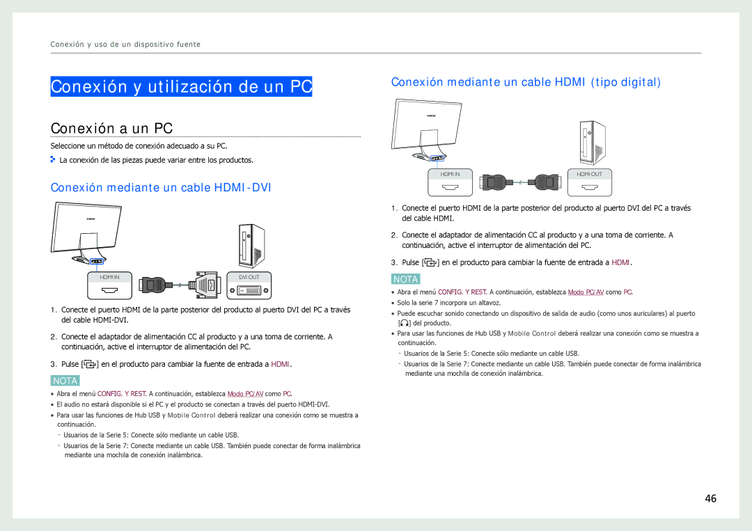 Samsung LC24B750XS/EN manual Conexión y utilización de un PC, Conexión a un PC, Conexión mediante un cable HDMI-DVI 