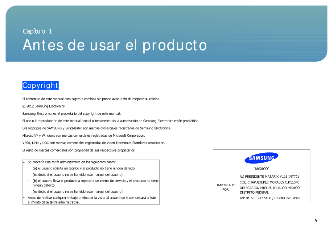 Samsung LC24B550US/EN, LC27B750XS/EN, LC24B750XS/EN manual Antes de usar el producto, Copyright 