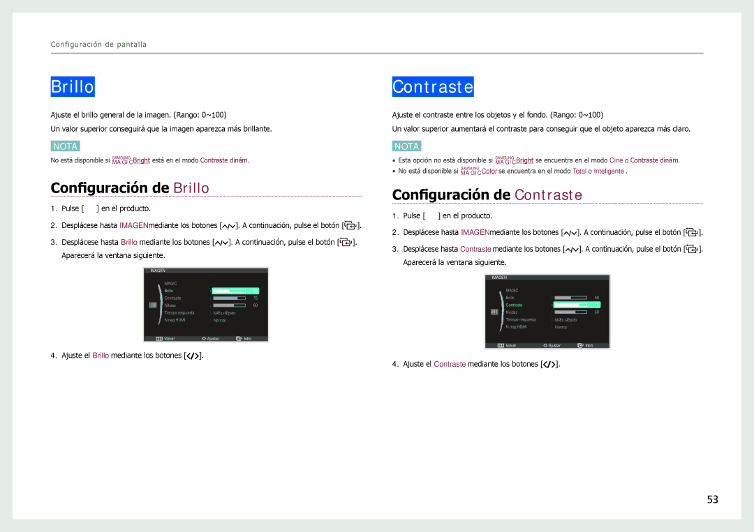 Samsung LC24B550US/EN, LC27B750XS/EN, LC24B750XS/EN manual Configuración de Brillo, Configuración de Contraste 