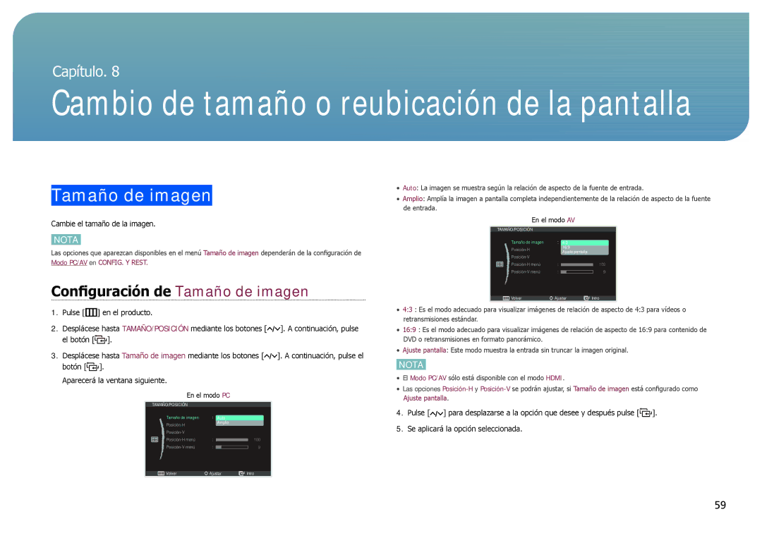 Samsung LC24B550US/EN, LC27B750XS/EN, LC24B750XS/EN manual Configuración de Tamaño de imagen 