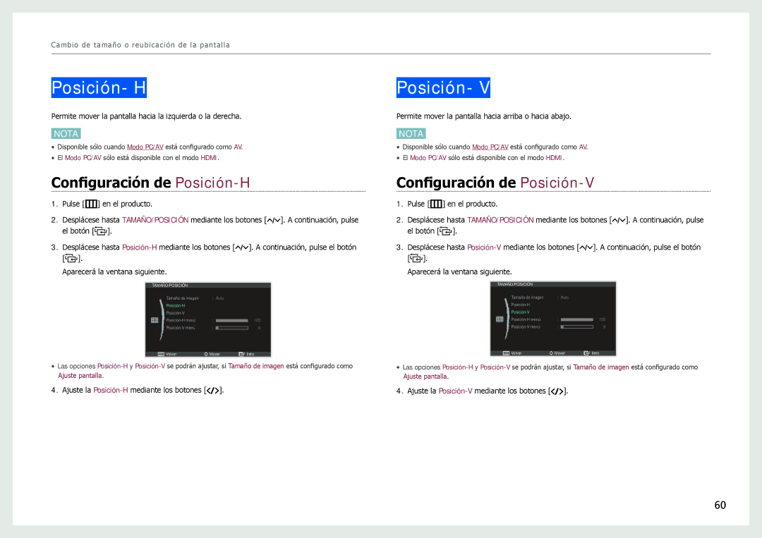 Samsung LC27B750XS/EN, LC24B750XS/EN, LC24B550US/EN Posición- H, Configuración de Posición-H, Configuración de Posición-V 