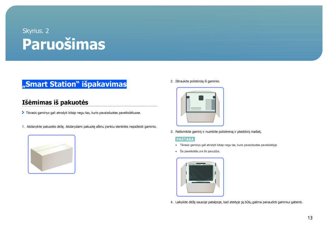 Samsung LC24B750XS/EN, LC27B750XS/EN, LC24B550US/EN manual „Smart Station išpakavimas, Išėmimas iš pakuotės 