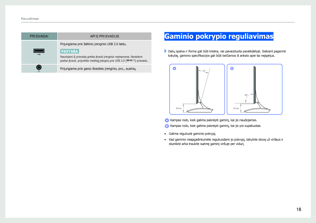 Samsung LC27B750XS/EN, LC24B750XS/EN, LC24B550US/EN manual Gaminio pokrypio reguliavimas 