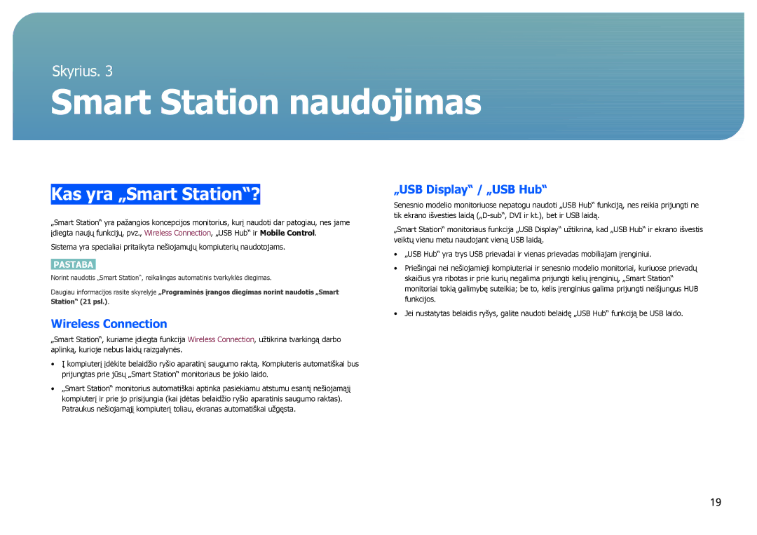 Samsung LC24B750XS/EN, LC27B750XS/EN, LC24B550US/EN Kas yra „Smart Station?, Wireless Connection, „USB Display / „USB Hub 