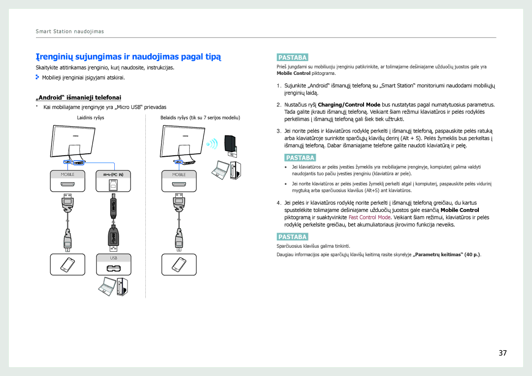 Samsung LC24B750XS/EN, LC27B750XS/EN manual Įrenginių sujungimas ir naudojimas pagal tipą, „Android išmanieji telefonai 