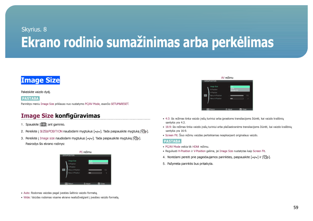 Samsung LC24B550US/EN, LC27B750XS/EN, LC24B750XS/EN manual Image Size konfigūravimas 