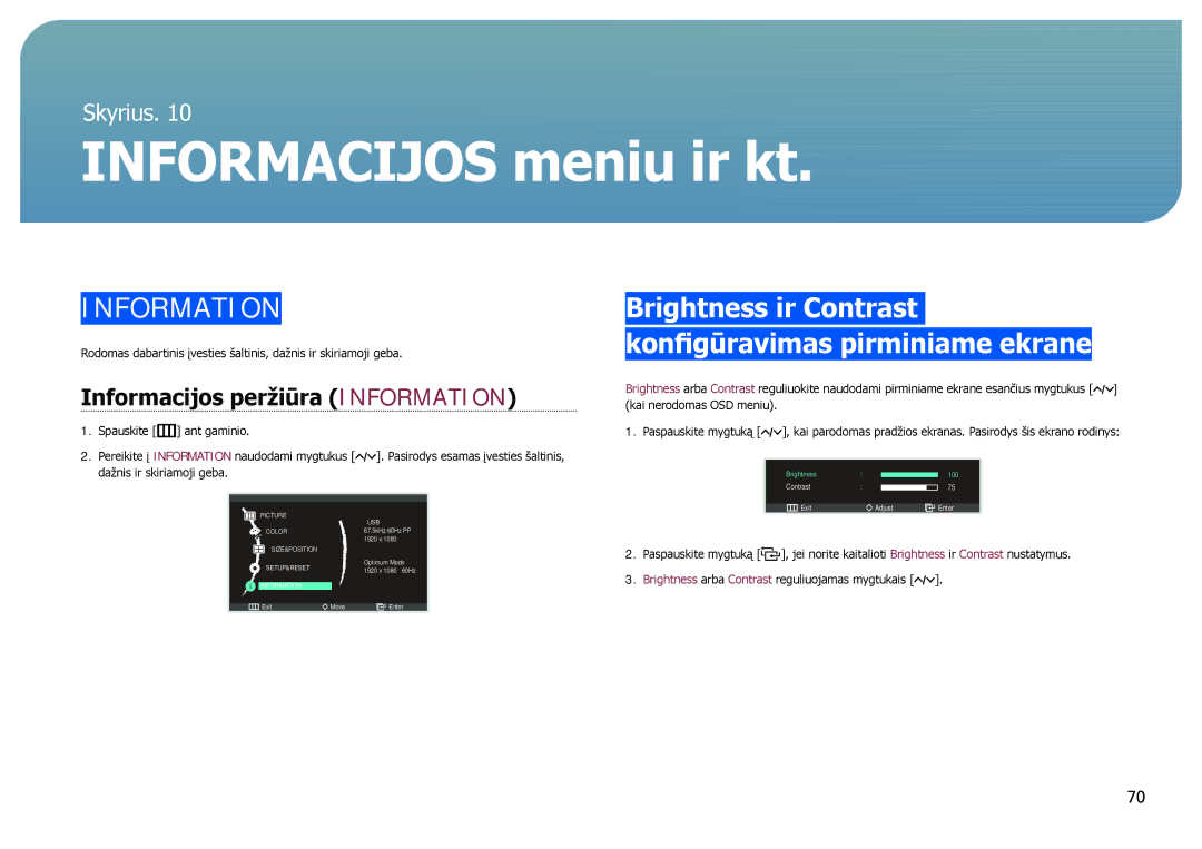 Samsung LC24B750XS/EN, LC27B750XS/EN, LC24B550US/EN manual Informacijos meniu ir kt, Informacijos peržiūra Information 