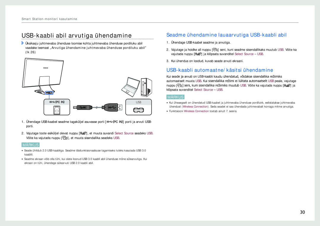 Samsung LC27B750XS/EN, LC24B750XS/EN USB-kaabli abil arvutiga ühendamine, Seadme ühendamine lauaarvutiga USB-kaabli abil 