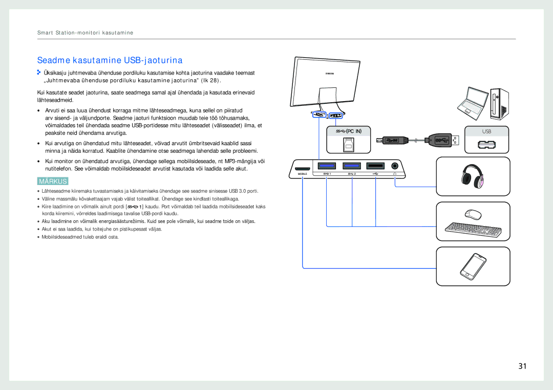 Samsung LC24B750XS/EN, LC27B750XS/EN, LC24B550US/EN manual Seadme kasutamine USB-jaoturina 