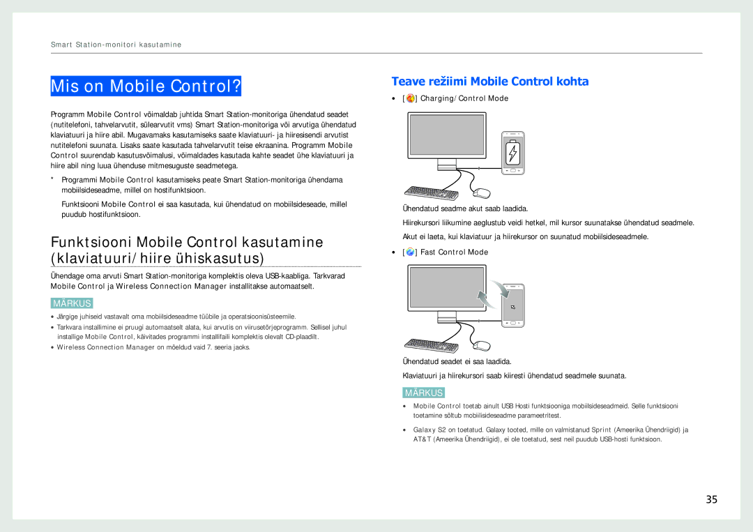 Samsung LC24B550US/EN, LC27B750XS/EN, LC24B750XS/EN manual Mis on Mobile Control?, Teave režiimi Mobile Control kohta 