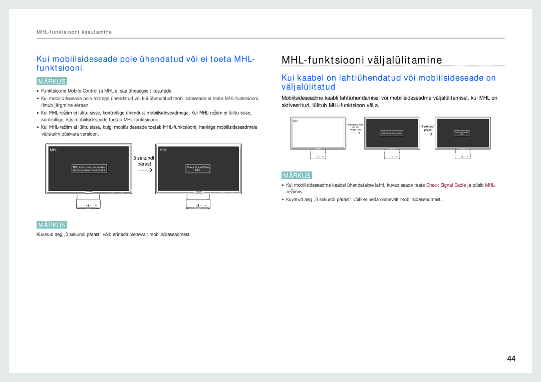 Samsung LC24B550US/EN, LC27B750XS/EN, LC24B750XS/EN manual MHL-funktsiooni väljalülitamine 