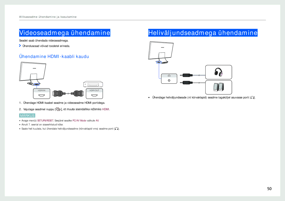 Samsung LC24B550US/EN, LC27B750XS/EN, LC24B750XS/EN manual Videoseadmega ühendamine, Ühendamine HDMI-kaabli kaudu 