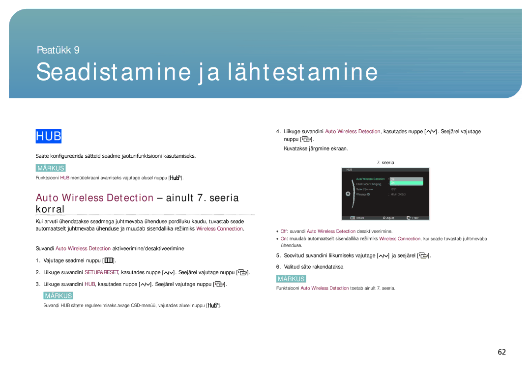 Samsung LC24B550US/EN, LC27B750XS/EN, LC24B750XS/EN manual Seadistamine ja lähtestamine, Hub 