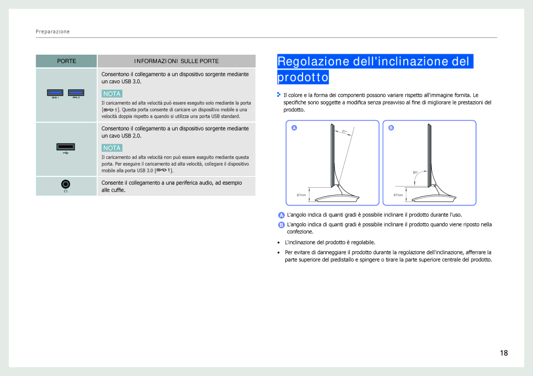 Samsung LC27B750XS/EN, LC24B750XS/EN manual Regolazione dellinclinazione del prodotto 