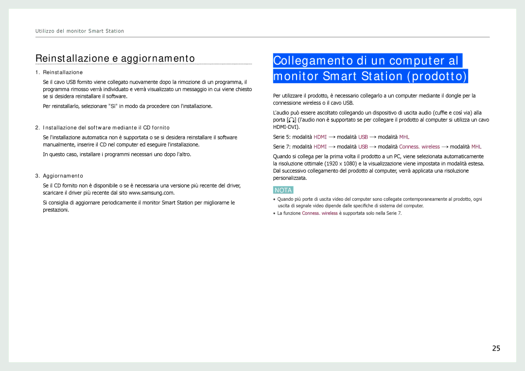 Samsung LC24B750XS/EN, LC27B750XS/EN manual Reinstallazione e aggiornamento 