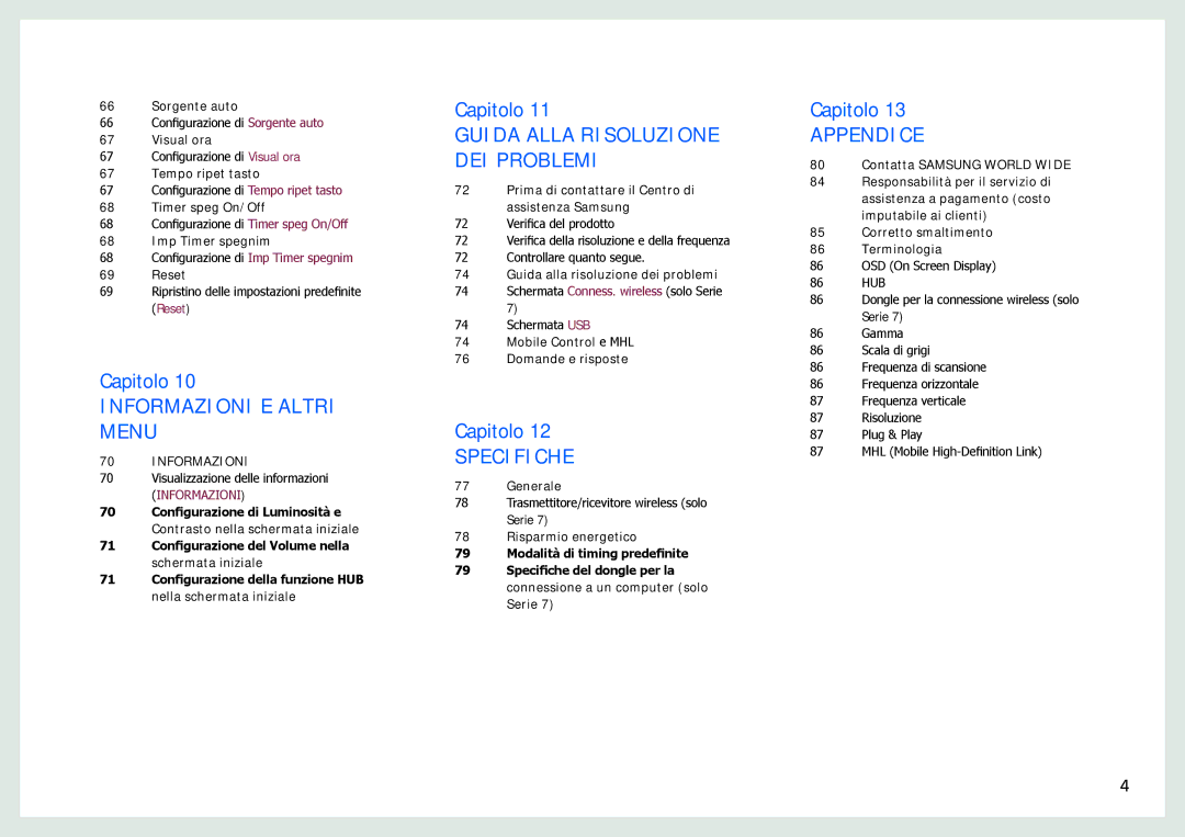 Samsung LC27B750XS/EN, LC24B750XS/EN manual Informazioni E Altri Menu 