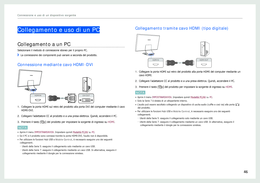 Samsung LC27B750XS/EN, LC24B750XS/EN Collegamento e uso di un PC, Collegamento a un PC, Connessione mediante cavo HDMI-DVI 