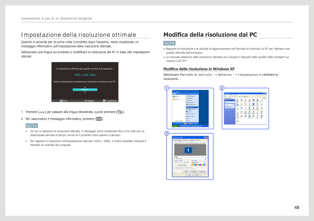 Samsung LC27B750XS/EN, LC24B750XS/EN manual Impostazione della risoluzione ottimale, Modifica della risoluzione dal PC 