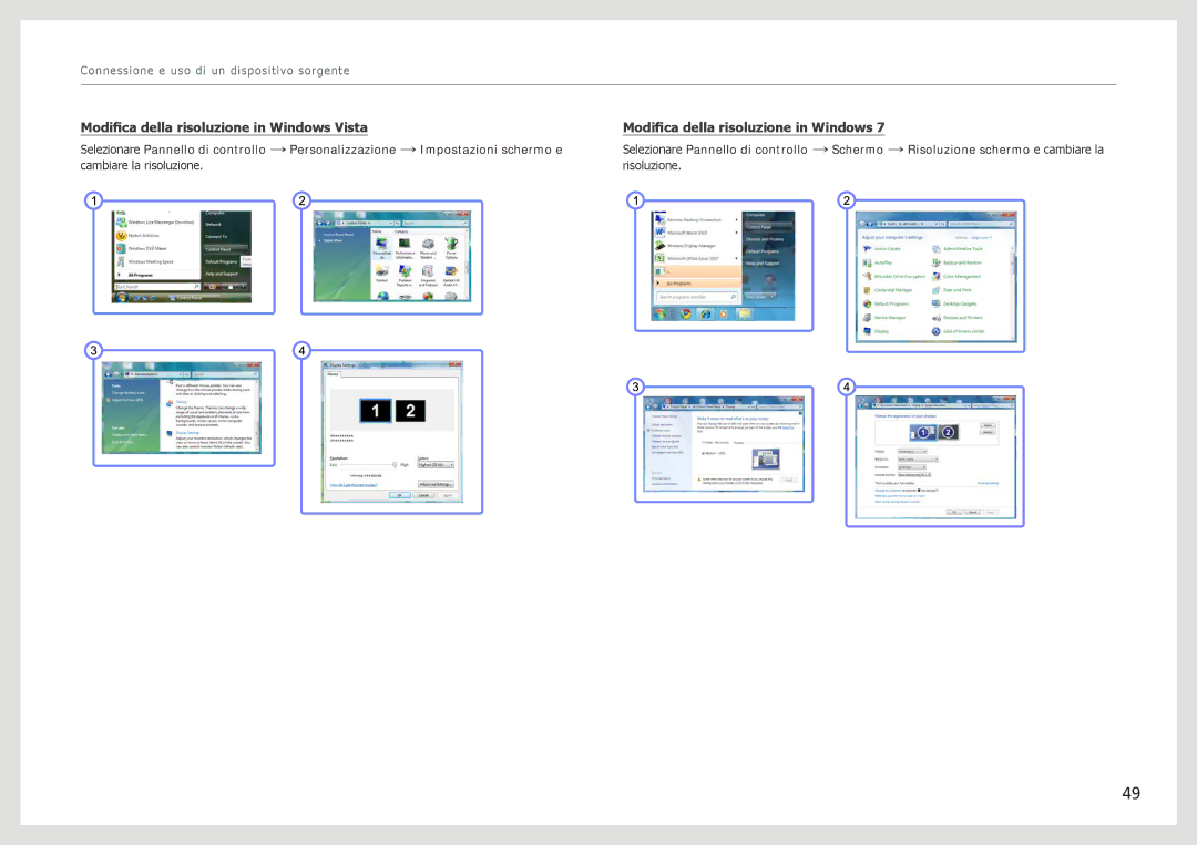 Samsung LC24B750XS/EN, LC27B750XS/EN manual Modifica della risoluzione in Windows Vista 