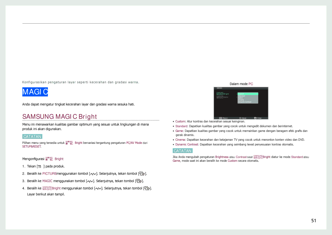 Samsung LC24B750XS/EN, LC27B750XS/EN manual Pengaturan Layar, Magic 