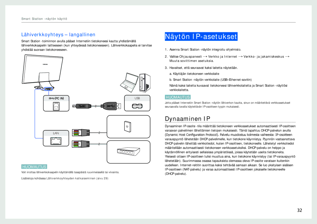 Samsung LC27B750XS/EN, LC24B750XS/EN manual Näytön IP-asetukset, Dynaaminen IP, Lähiverkkoyhteys langallinen 