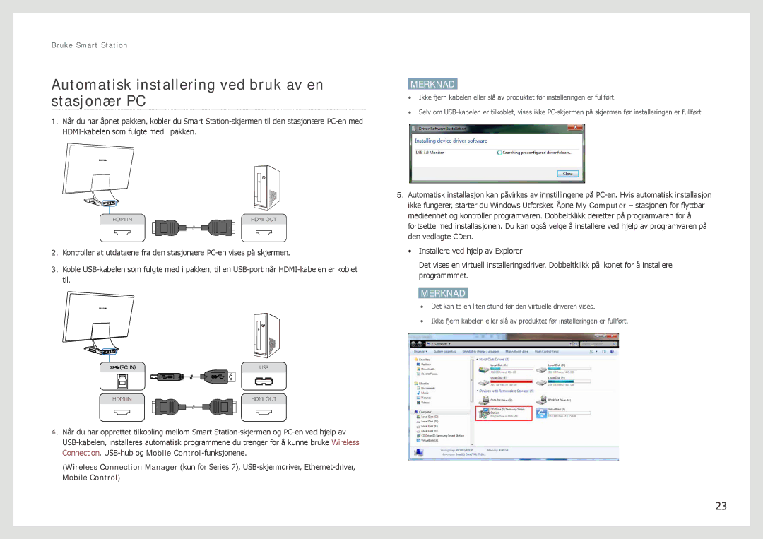 Samsung LC24B750XS/EN, LC27B750XS/EN manual Automatisk installering ved bruk av en stasjonær PC 