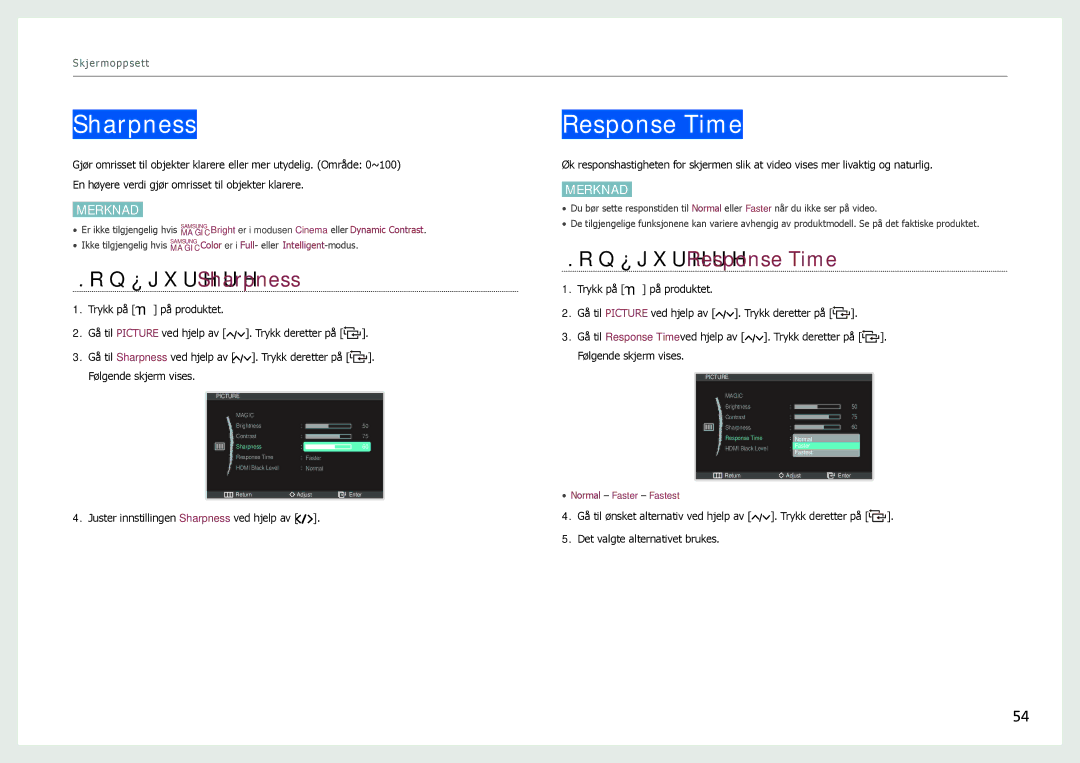 Samsung LC27B750XS/EN, LC24B750XS/EN manual Konfigurere Sharpness, Konfigurere Response Time 
