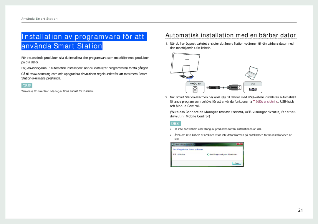 Samsung LC24B750XS/EN, LC27B750XS/EN manual Installation av programvara för att använda Smart Station 