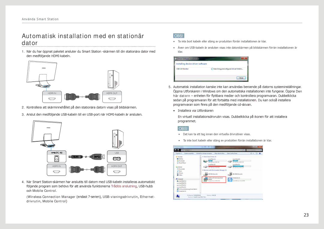 Samsung LC24B750XS/EN, LC27B750XS/EN manual Automatisk installation med en stationär dator 