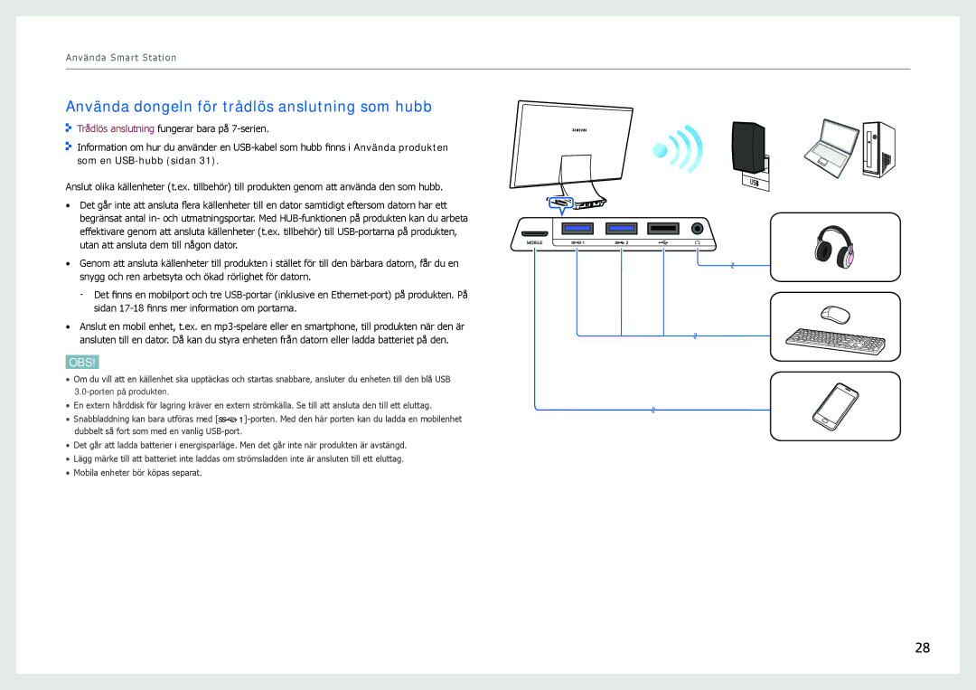 Samsung LC27B750XS/EN, LC24B750XS/EN manual Använda dongeln för trådlös anslutning som hubb 