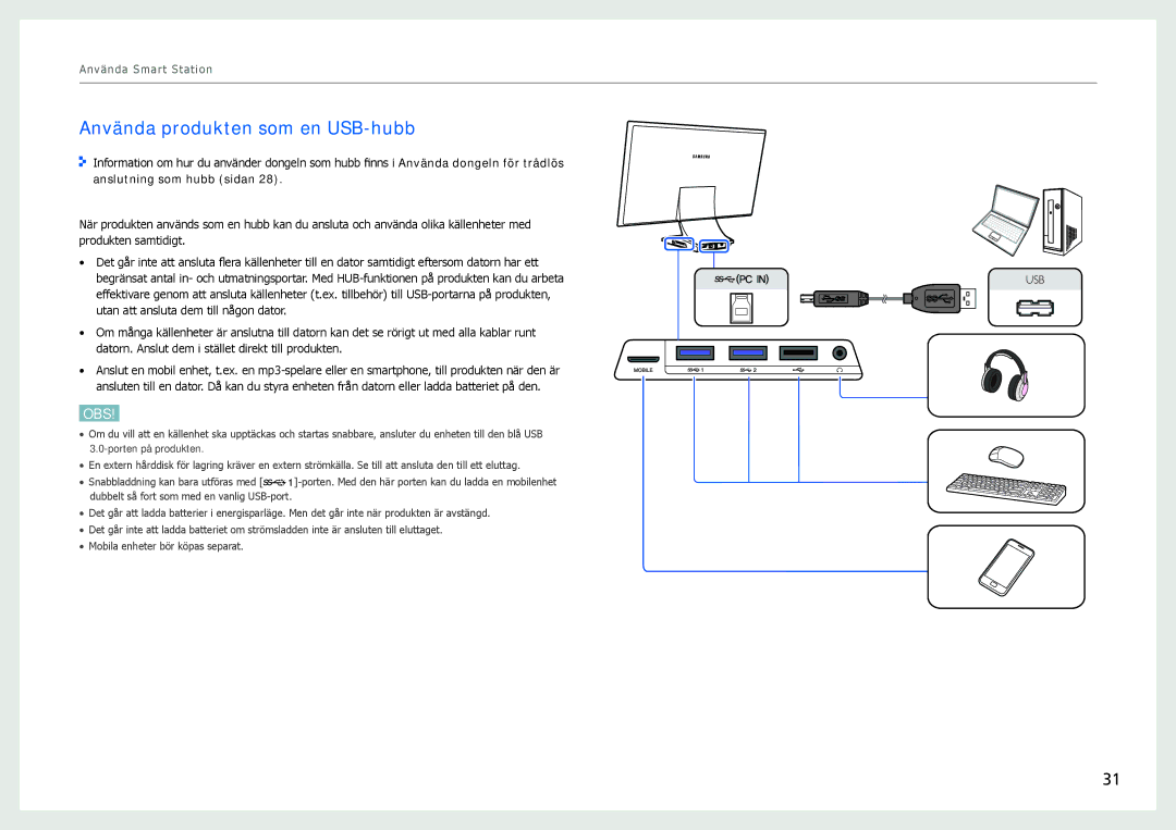 Samsung LC24B750XS/EN, LC27B750XS/EN manual Använda produkten som en USB-hubb 