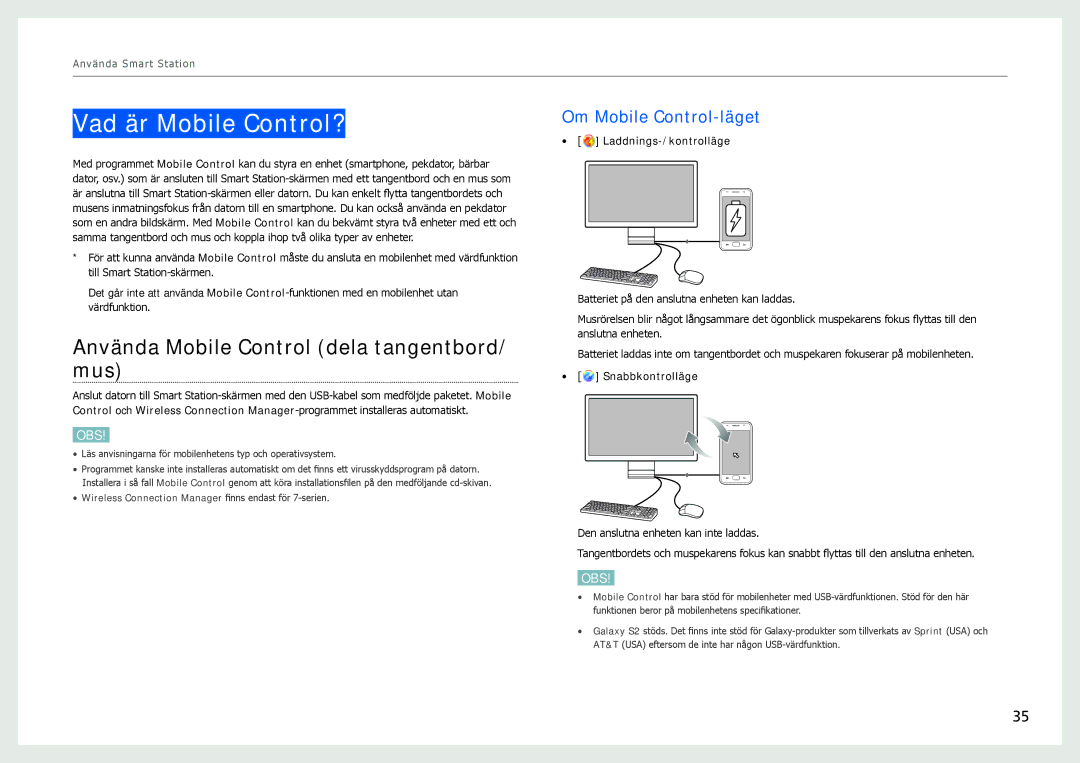 Samsung LC24B750XS/EN manual Vad är Mobile Control?, Använda Mobile Control dela tangentbord/ mus, Om Mobile Control-läget 