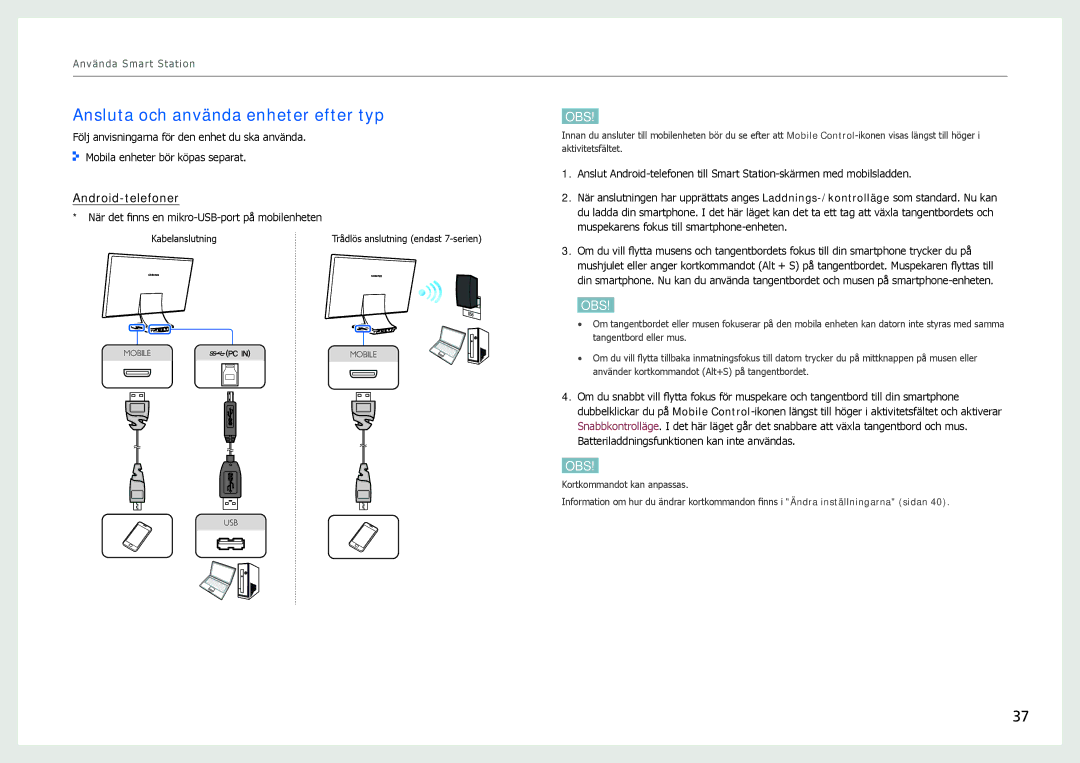 Samsung LC24B750XS/EN, LC27B750XS/EN manual Ansluta och använda enheter efter typ, Android-telefoner 