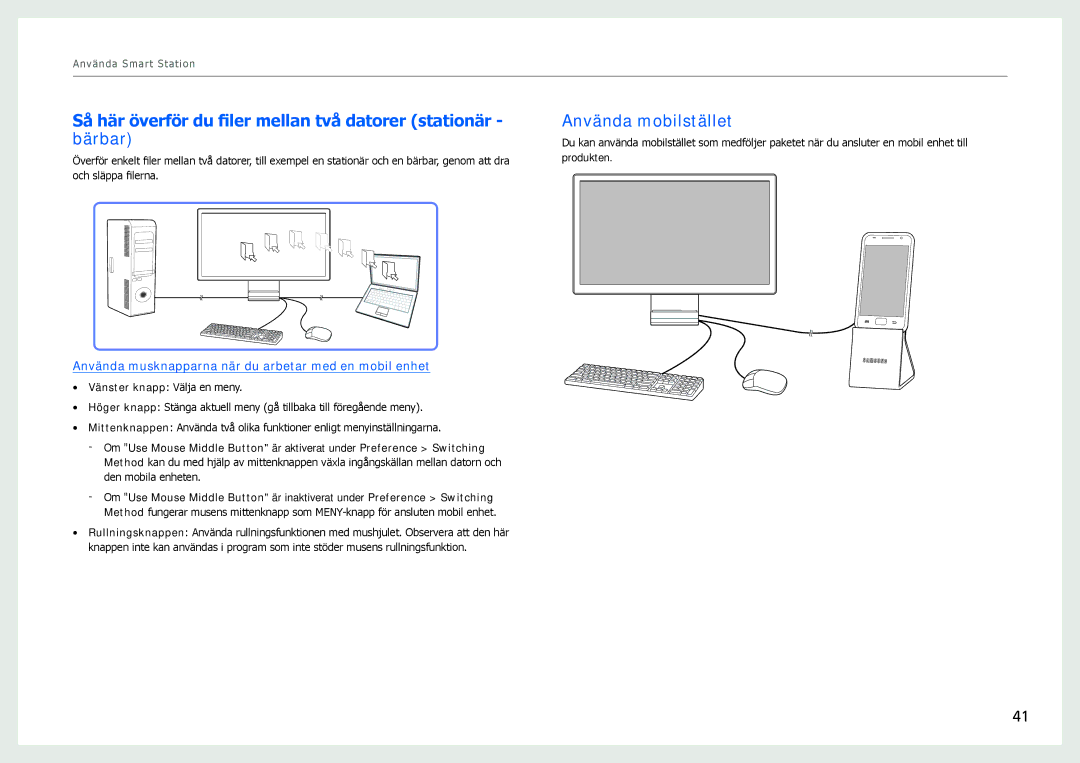 Samsung LC24B750XS/EN, LC27B750XS/EN Så här överför du filer mellan två datorer stationär bärbar, Använda mobilstället 