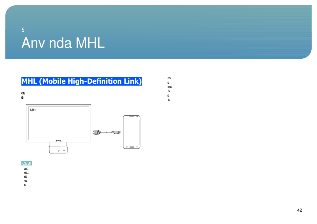 Samsung LC27B750XS/EN, LC24B750XS/EN manual Använda MHL, MHL Mobile High-Definition Link 