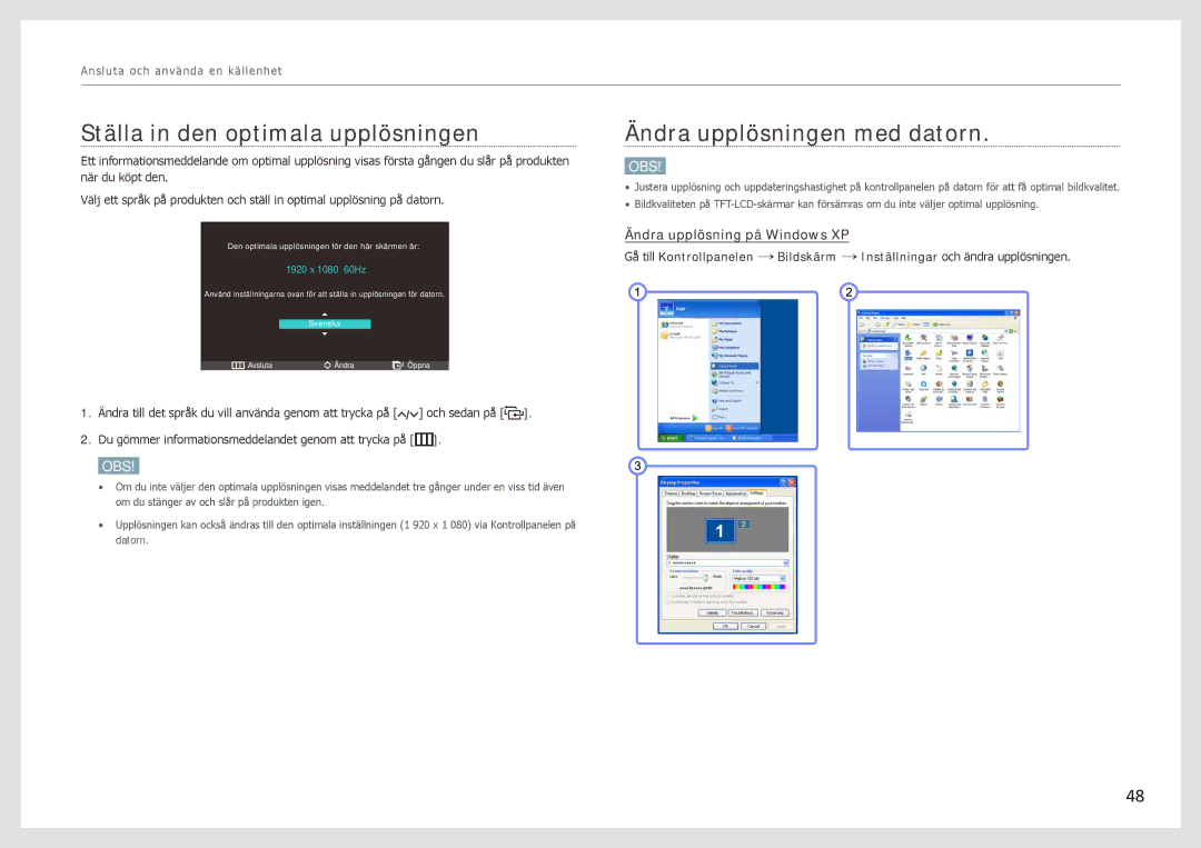 Samsung LC27B750XS/EN, LC24B750XS/EN manual Ställa in den optimala upplösningen, Ändra upplösningen med datorn 