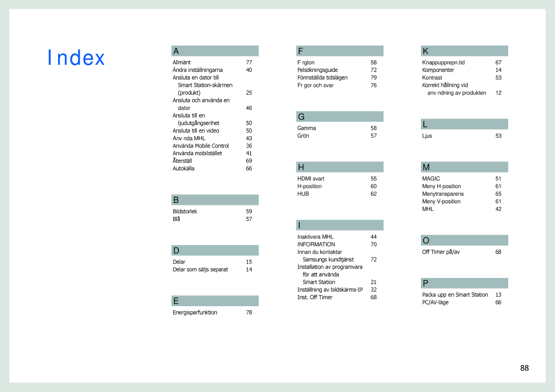 Samsung LC27B750XS/EN, LC24B750XS/EN manual Index 