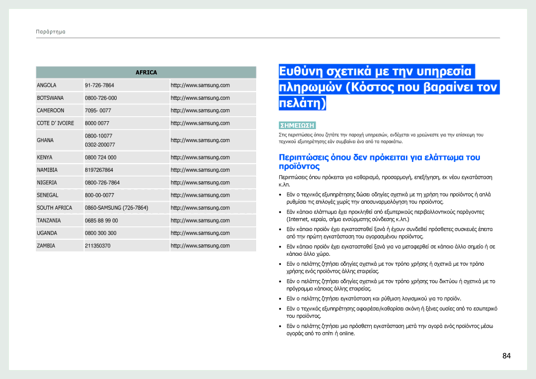 Samsung LC27B750XS/EN manual Περιπτώσεις όπου δεν πρόκειται για ελάττωμα του προϊόντος, Africa 