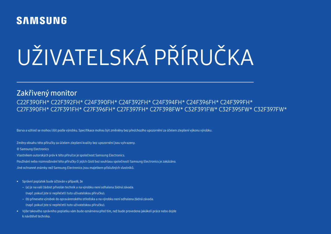 Samsung LC32F391FWUXEN, LC27F398FWUXEN, LC24F390FHUXEN, LC27F396FHUXEN, LC24F396FHUXEN manual Uživatelská Příručka 