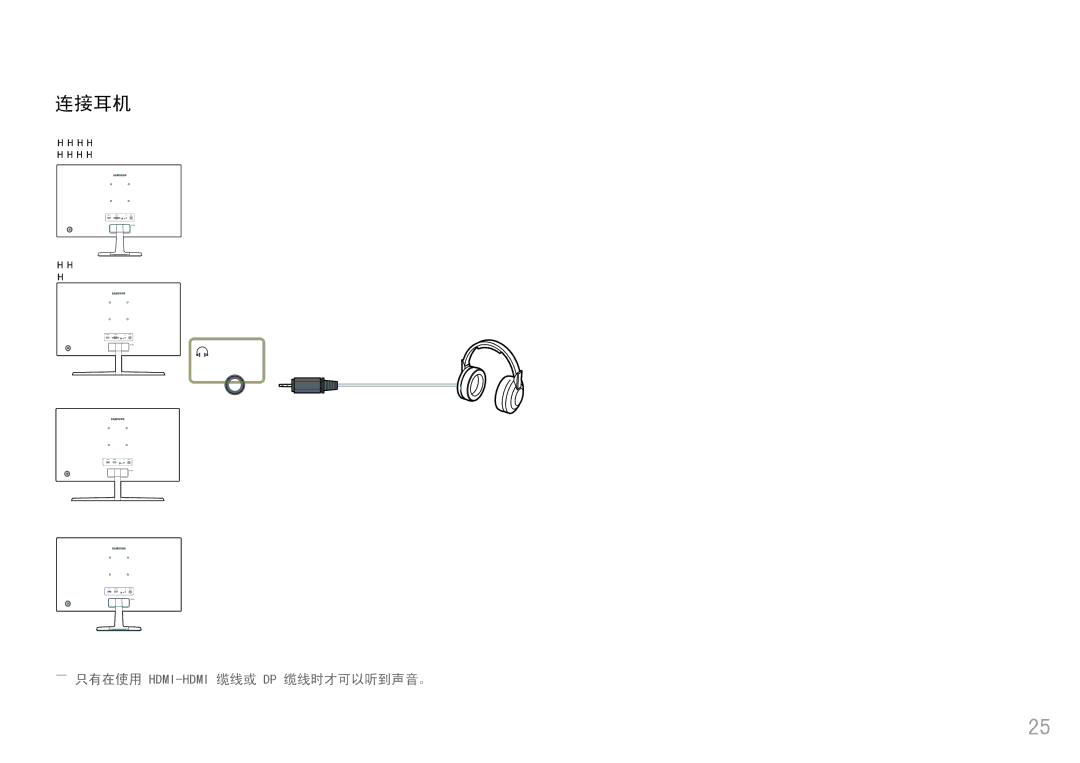 Samsung LC32F391FWUXEN, LC27F398FWUXEN, LC24F390FHUXEN, LC27F396FHUXEN manual 连接耳机, ――只有在使用 Hdmi-Hdmi缆线或 Dp 缆线时才可以听到声音。 