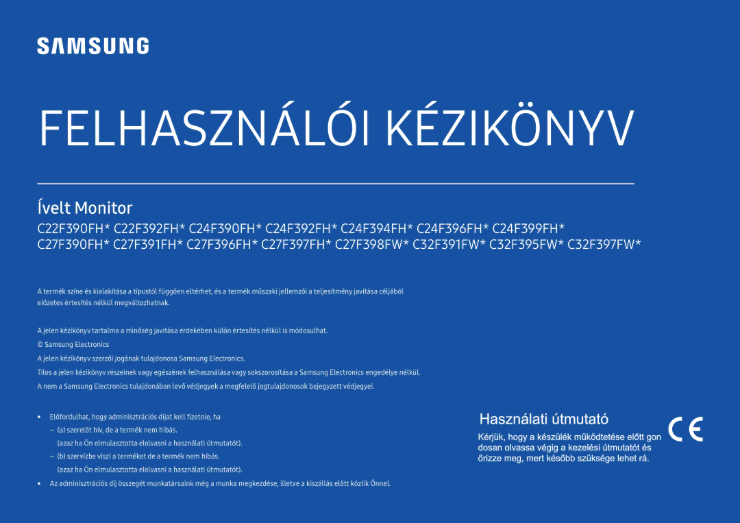 Samsung LC32F391FWUXEN, LC27F398FWUXEN, LC24F390FHUXEN, LC27F396FHUXEN, LC24F396FHUXEN manual Felhasználói Kézikönyv 