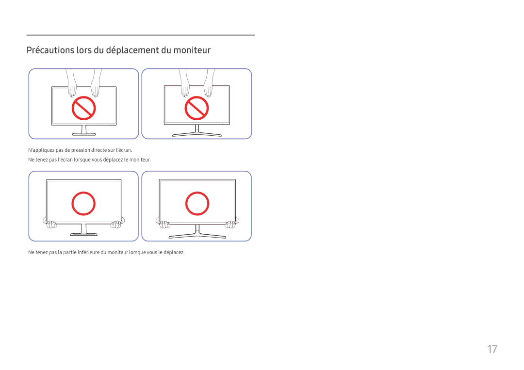 Samsung LS22E45UDWG/EN, LC27F398FWUXEN, LC32F391FWUXEN, LC24F390FHUXEN manual Précautions lors du déplacement du moniteur 