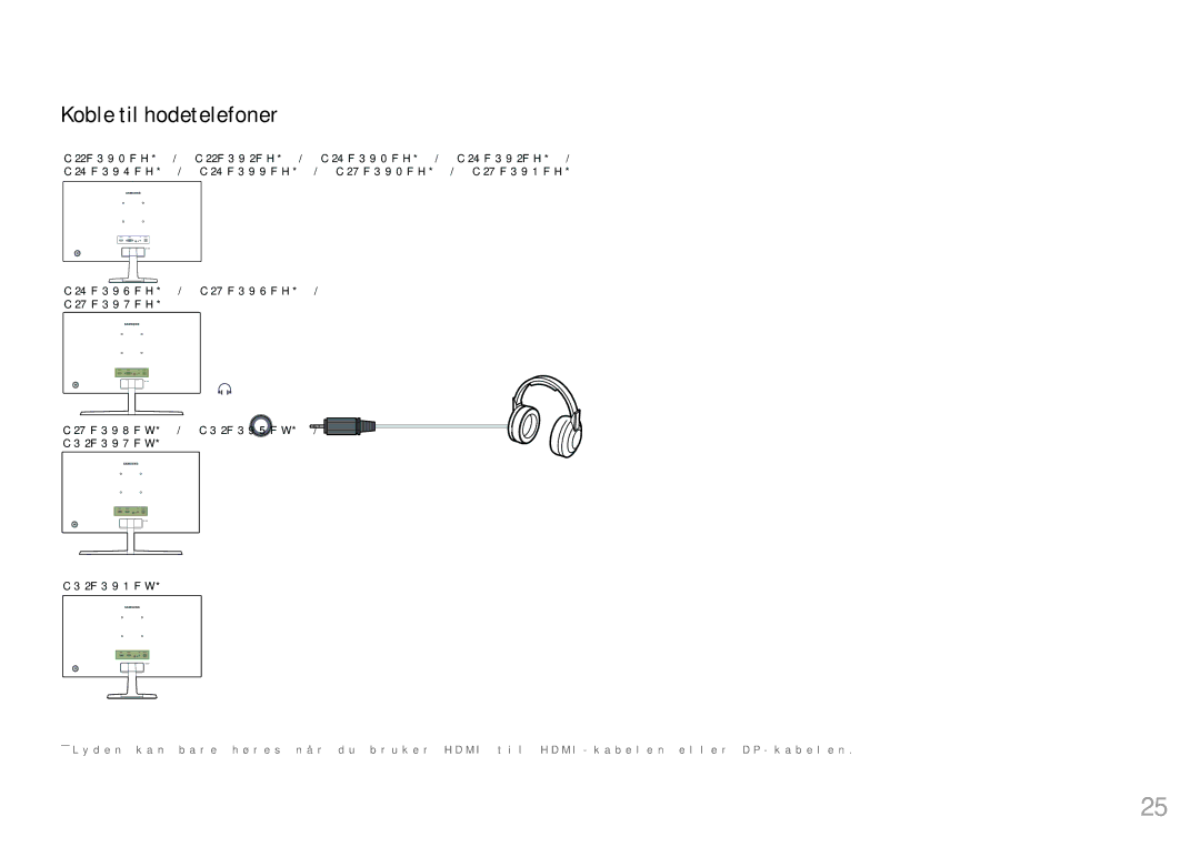 Samsung LC24F396FHUXEN, LC27F398FWUXEN, LC32F391FWUXEN, LC24F390FHUXEN, LS22E45UDWG/EN, LC27F396FHUXEN Koble til hodetelefoner 