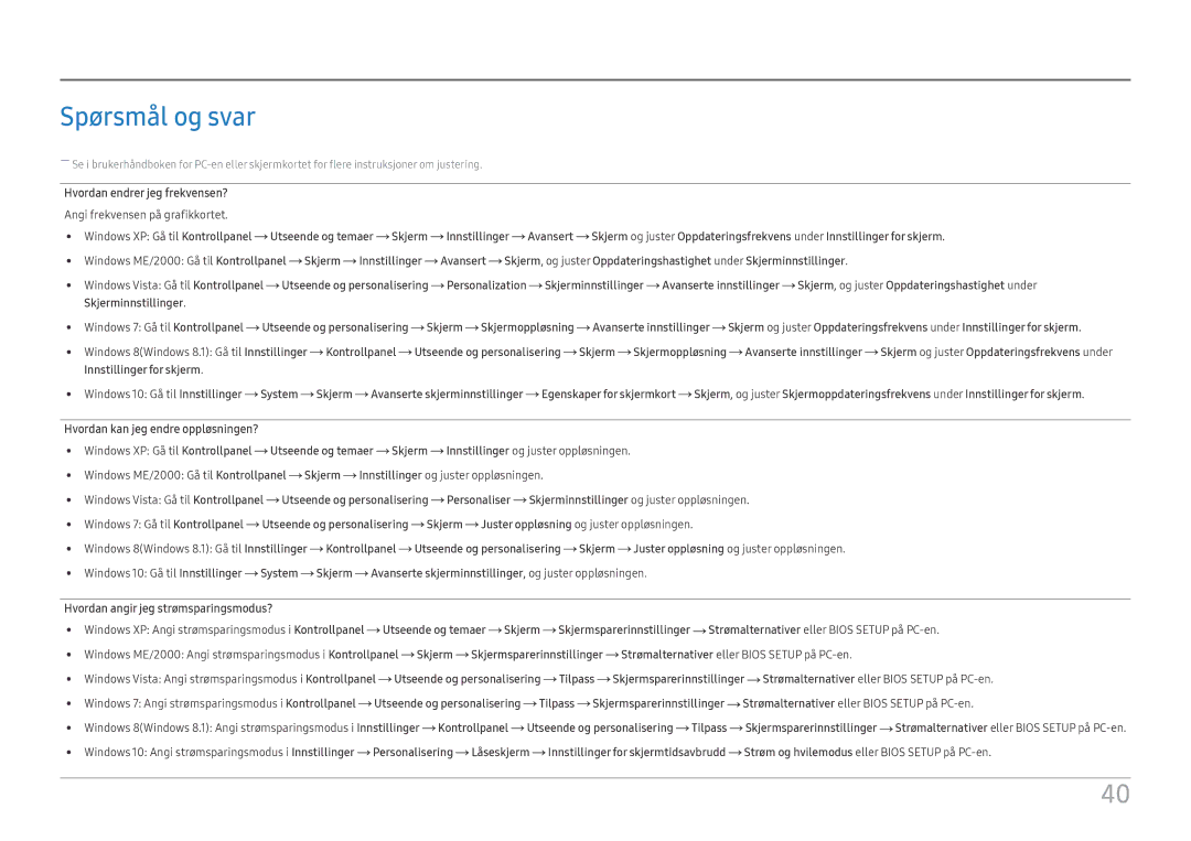 Samsung LC27F398FWUXEN Spørsmål og svar, Hvordan endrer jeg frekvensen?, Avanserte innstillinger, Innstillinger for skjerm 