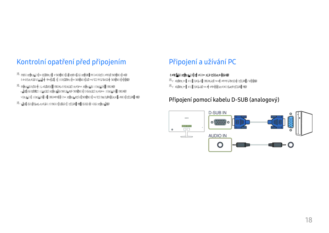 Samsung LC27F581FDUXEN manual Připojení a používání vstupních zařízení, Kontrolní opatření před připojením 